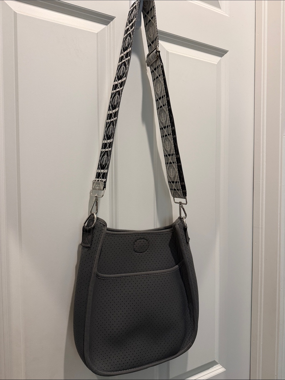 Ah-Dorned Perforated Neoprene Messenger Bag in Grey